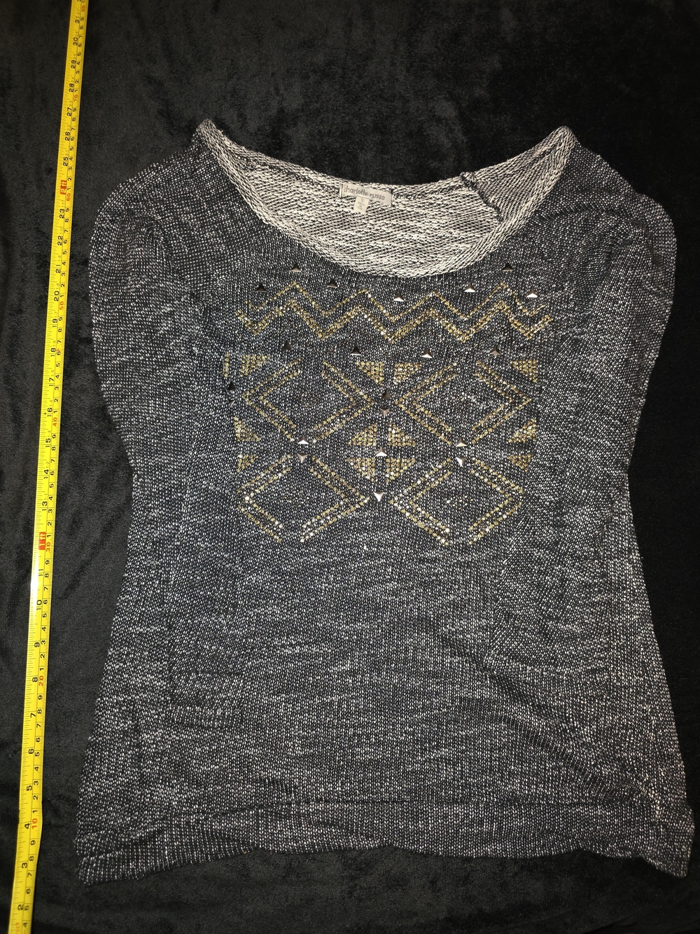 Charlotte Russe Navy and Gold Open-Knit Sweater